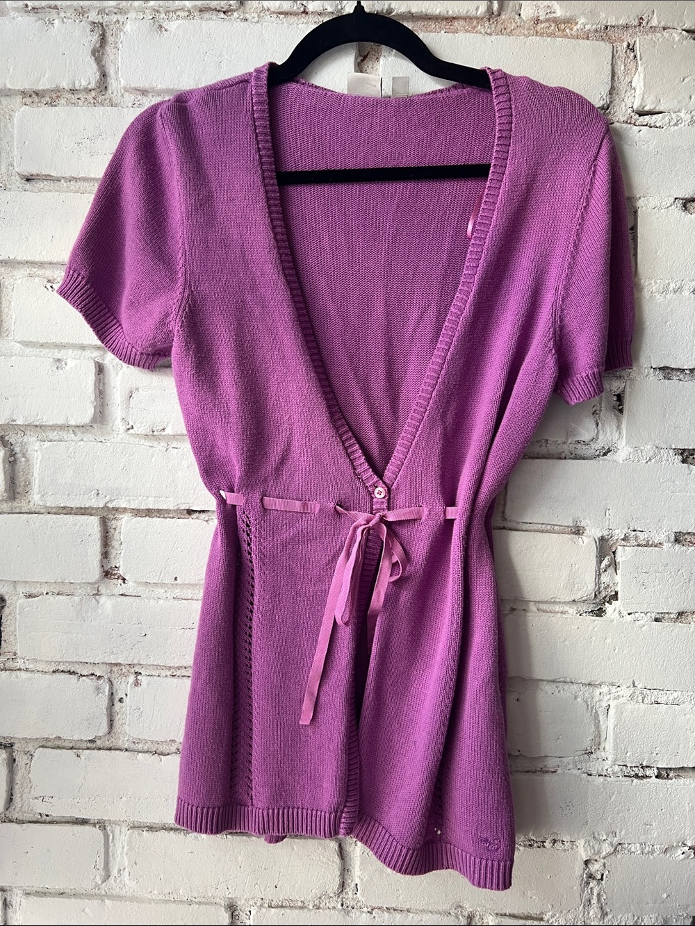 ESPIRIT Purple Button-Up t shirt knit sweater with tie detail - made in turkey